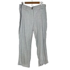 J.Jill Linen Stretch Pants 14 Striped Elastic Waist Blue Gray Straight Leg